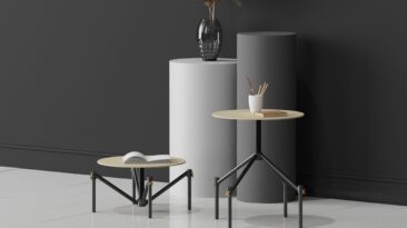 Este conceito de mesa reversível é uma mesa de centro e uma mesa lateral em um